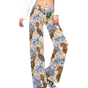 Kleurrijke vogels en bloemen vrouwen broek casual broek elastische taille lounge broek lange yoga broek rechte been