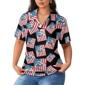 Worstelen Amerikaanse vlag dames sportshirt korte mouw T-shirt golf shirts tops met knopen workout blouses