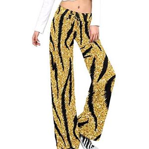 Golden Tiger Skin Damesbroek, casual broek, elastische taille, loungebroek, lange yogabroek, rechte pijpen