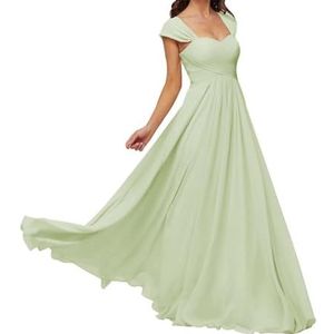 WSEYU Chiffon bruidsmeisjesjurk voor bruiloft met zakken, avondgalajurken ruches cocktailjurk grote maten, Sage Groen, 32