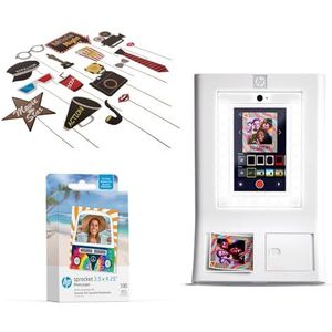 HP Sprocket Fotohokje Instant kleurenfotoprinter (Wit) + Zinkpapier (100 vellen) + Hollywood-rekwisieten (1)