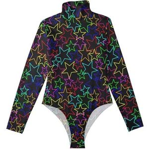 LI ZHI XIN Rompertjes met lange mouwen voor dames, eendelige jumpsuit met hoge hals, coltrui, turnpakje, top voor meisjes, dans, workout, fitness, bodysuit met kleurrijk sterrenpatroon, Meerkleurig, M