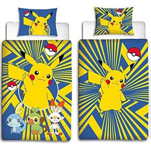 BERONAGE Linon kinderen omkeerbaar beddengoed Pokémon motief Go Pikatchu nieuw & originele verpakking renforcé - 135 x 200 cm + 80 x 80 cm - 100% katoen - Pokemon kinderbeddengoed - Duitse standaardmaat - 2 volledige motieven