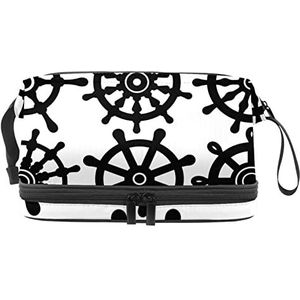 Grote capaciteit reizen cosmetische tas,Schip wiel pictogram set, make-up tas, waterdichte make-up tas organisator, Meerkleurig, 27x15x14 cm/10.6x5.9x5.5 in