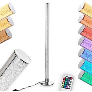 LED-bodemlamp Flaut, dimbare metalen vloerlamp in chroom, 10 Watt, 1000 Lumen, lichtkleur 3000 Kelvin (warm wit), vloerlamp met RGB-kleurwisselaar en afstandsbediening