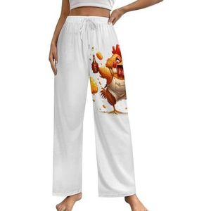 Kung Fu Cock-haan met bier, loungebroek voor dames, pyjamabroek, print, pyjamabroek, pyjamabroek, pyjama, broek, nachtkleding met trekkoord, 4XL