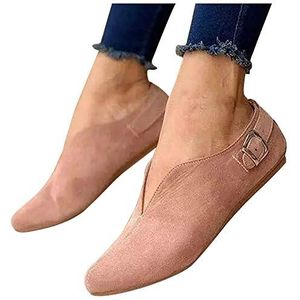 GeRRiT Zwarte enkele schoenen Puntschoen Zomerflock Casual instappers Platte damesschoenen Casual wandelschoenen for dames Wollen casual schoenen Dames Zwarte enkele schoenen (Color : Pink, Size : 9