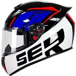 Full Face Motorhelm met Dubbele Achtervleugels DOT Gecertificeerd - Lichtgewicht en Duurzame Volwassen Motorfiets Straat Fietshelm (M)(Blue SER,X-Large)