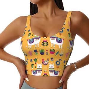 Cartoon Alpaca Leuke Dier Print Casual Wear Vrouwen Sport Vest Yoga Vest Workout Vest Voor Vrouwen Lichtgewicht Trendy, Zwart, S
