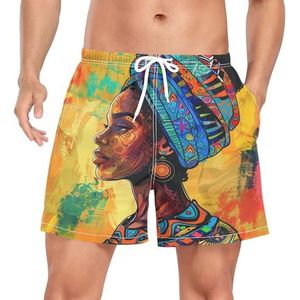 Niigeu Tribal Etnische Dame Afrikaanse Mannen Zwembroek Shorts Sneldrogend met Zakken, Leuke mode, XXL