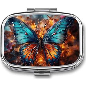 Kleur Vlinder Achtergrond Pillendoos Geneeskunde Pil Organizer Kleine Pil Case Reizen Pil Container Draagbare Pil Case voor Pocket 2 Compartiment Pillenhouder Pillendozen voor Reizen
