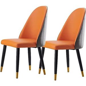 GEIRONV Modern design eetkamerstoel set van 2, houten poten keukenstoel microvezel lederen stoelen zachte gewatteerde zitting for kantoor lounge slaapkamer Eetstoelen (Color : Orange+dark Gray, Size