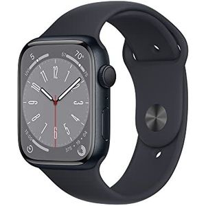 Apple Watch Series 8 (GPS, 45 mm) Middernacht Aluminium kast met Middernacht sportbandje, één maat (Refurbished)