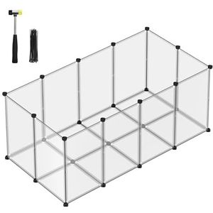 Songmics LPC007W01 Buitenren met bodemplaten, loopstal en omheining, van kunststof, voor cavia's, hamsters, konijnen, egels, 145 x 72 x 57 cm, wit