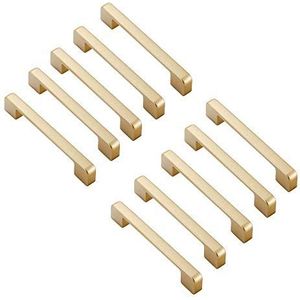 MARGUERASW Deurgreep voor keuken, goudkleurig, 10 stuks, meubelgreep, lade, handgreep, afstand 96 mm, goudkleurige grepen, kastgreep