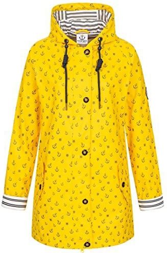 Ankerglut Friesennerz regenjas met capuchon, waterdicht, weerbestendig, windbreaker, overgangsjas, #Ankerglutzauber regenjas, geel, 46
