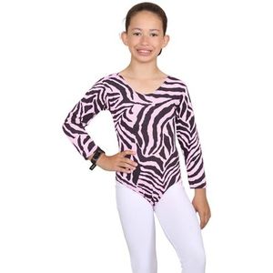 janisramone Meisjes Kinderen Zebra Print Lange Mouw Gymnastiek Stretch Dans Gymnastiek Turnpakje Bodysuit Top, Baby Roze Zebra, 9-10 jaar