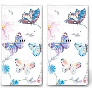 20 afzonderlijke zakdoeken diermotieven vlinders in blauw. 2 verpakkingen met 10 afzonderlijke papieren zakdoekjes bedrukt als cadeau.