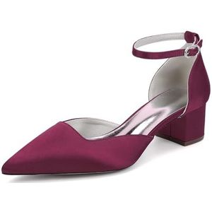 Recuriey Damessandalen - Spitse Chunky Heel Open Closed Toe Court Shoes, 4.5cm Elegant Wedding Party Wedding Shoes Damesschoenen,Burgundy,35 EU