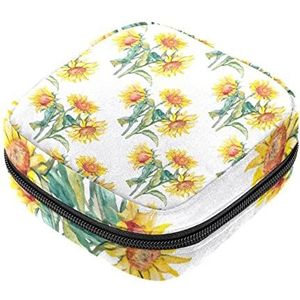 Boeket Zonnebloemen Maandverband Opbergtas Menstruatie Pad Tas Draagbare Menstruatie Cup Pouch met Rits voor Tiener Meisjes Vrouwen Dames