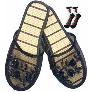 Chinese mesh pantoffels for dames Floral mesh sandaal Comfortabele ademende pantoffels met sokken (Color : B, Size : 37 EU)