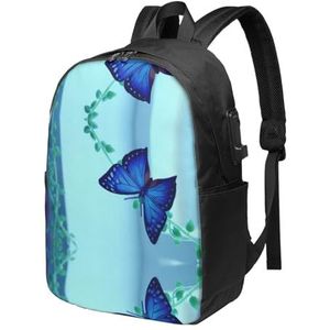 DEXNEL Blauwe vlinder laptop rugzak voor meisjes en jongens, stijlvolle college school reizen casual dagrugzak boekentas, Zwart, Eén maat