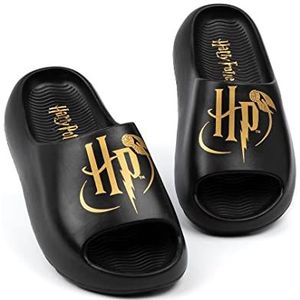 Harry Potter Sliders Meisjes Jongens Kinderen | Zwarte voorgevormde sandalen Gouden Snitch HP Logo | Magical Summer Shoes Schoeisel