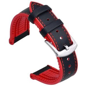 dongriuk Sport Fluoro Rubber Lederen Horlogeband Armband Quick Release Horlogebanden Duiken Waterdichte horlogevervangingsband(Black Red,22mm)