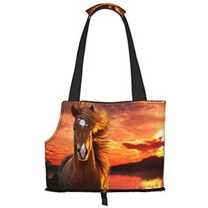 Paarden in zonsondergang, huisdier carrier handtassen, schoudertas, opvouwbare draagtas voor huisdier