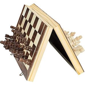 Schaakspel Magnetische schaakspel for kinderen en volwassenen, reizen houten schaakbord game sets met opvouwbare schaakbord spel, 2 extra koninginnen, schaakregels for beginners Schaken Schaak (Color
