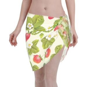 Mooie aardbeienprint elegante strandwrap, bikini cover-up, badkleding jurk, voor vrouwen, perfect voor zwembad en resort, Zwart, one size