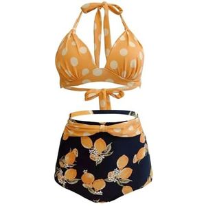 Dames Bikini Set Geplooide Bikini Top Bottom Vrouwen Klassieke Hoge Taille Halter Bikini Sets Plus Size Tweedelige Badmode, C-1991-582162382688, 3XL