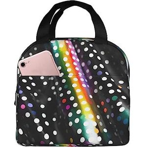 SUHNGE Glitter Rainbow Polka Dot Streep Zwart en Wit Print Licht Duurzaam Warm Houden Geïsoleerde Lunchbox voor Vrouwen en Mannen, Tote Bag voor Kantoorwerk