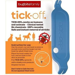 tick-off® | Gepatenteerde tekentang mens | tekenverwijderaar met 2 maten tekenhaak & ergonomische greep | dubbelzijdig voor honden, katten en paarden | klinisch getest | enkele verpakking, blauw