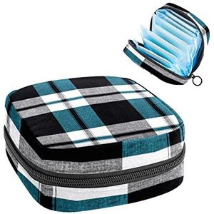 Periode Pouch Draagbare Tampon Opbergtas,Tampon Houder voor Portemonnee Vrouwelijke Product Organizer,Grijs Blauw Zwart Gird, Meerkleurig, 4.7x6.6x6.6 in/12x17x17 cm