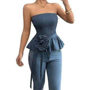 yk8fass Strapless Franse Stijl Blouse ej-6569, Blauw, L
