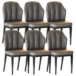 Moderne keukeneetkamerstoelen set van 6, woonkamermeubelstoelen met metalen poten, lederen gewatteerde zitting met hoge rugleuning