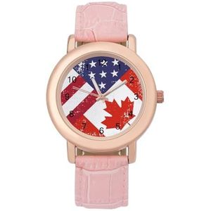 Retro Amerika Canada Vlag Horloges Voor Vrouwen Mode Sport Horloge Vrouwen Lederen Horloge