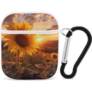 Zonnebloem in Sunrest Leuke Case voor AirPods 2&1 Schokbestendige Beschermende Hoofdtelefoon Gevallen Cover Met Sleutelhanger Voor Mannen Vrouwen