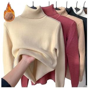 Winter Fleece Thick Knitted Bottoming Shirt, Knit Ribbed Plain Sweater Knitwear Tops, Casual Thick Turtleneck Sweater Soft Thermal for Women (XX-Large,Beige)
