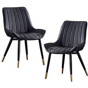 GEIRONV Set van 2 Dining Chair Side stoelen, 46 × 53 × 83cm ergonomische rugleuningen lederen keuken stoelen coffeeshops Leisure Chair Eetstoelen (Color : Black)