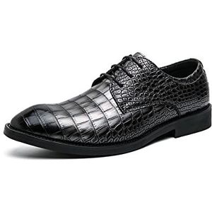 Schoenen Jurk Oxford for Heren Veters Krokodilprint Gepolijste teen Geruit PU-leer Antislip Antislip Blokhak Klassiek (Color : Silver, Size : 44 EU)