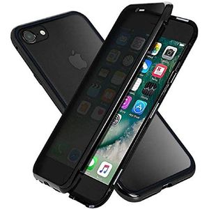 Anti Peep Case for iPhone SE / 7/8 Magnetic Adsorption Cover Double Sided Glass Pravicy Protection Metal Bumper Shockproof Full body 360 Degree Protective Anti Peeping Case Anti Spy-Black