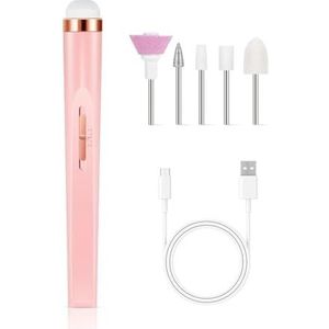 Draagbare elektrische nagelvijl nagelset met 4 snelheden nagelriemtrimmer op batterijen werkende manicure- en pedicurehulpmiddelen(Pink-2)