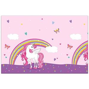 Procos 93761 - tafelkleed Unicorn Rainbow Colors, afmeting 120 x 180 cm, plastic, afwasbaar, verjaardag, themafeest