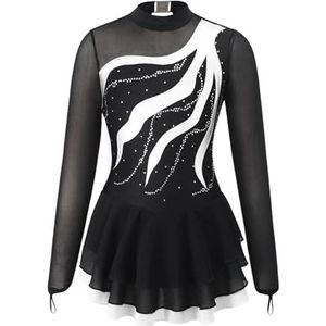Artistieke skaterjurk voor meisjes, danskleding voor meisjes, lange mouwen, met strass-patch, schaatspak, balletjurk en gymnastiek (wit, 16)
