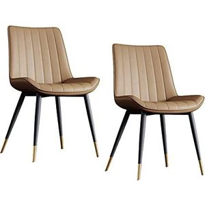 GEIRONV Eetkamerstoelen Set van 2, Pu Leer met metalen benen rugleuning stoelen for woonkamer slaapkamer cafetaria keuken receptie stoel Eetstoelen (Color : Khaki)
