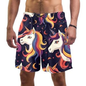 PAFEFO Nieuwigheid boardshorts voor heren, strandvakantie, feest, sneldrogende badpakken met regenboogkleurige eenhoornontwerpen, Regenboog Kleurrijke Eenhoorn, XXL