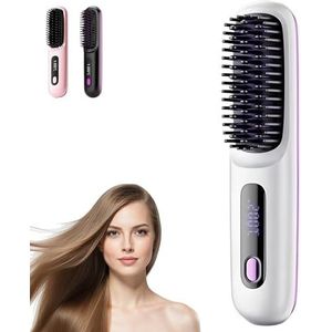 Go Brush Pro, Numoya Draagbare stijlborstel voor haarstyling, GoBrush Pro Hair Numoya, oplaadbare verwarmde stylingborstels voor reizen, haarvriendelijk en duurzaam design (wit)