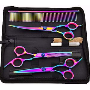 MINGJUN Professionele Huisdier Grooming Schaar Set Rechte Schaar Dunner Schaar Gebogen Schaar Kam Case Olie